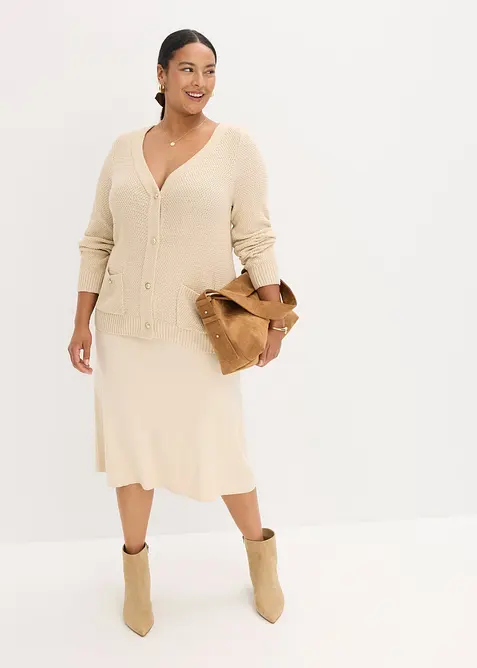 Melírovaný pletený kabátek s knoflíky ve zlaté barvě, bonprix