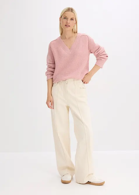 Oversize svetr s v&yacute;střihem do V, bonprix