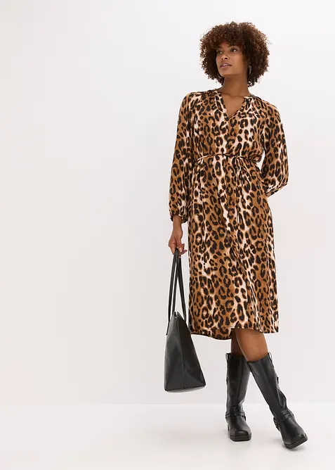 Midi šaty ze splývavého saténu, bonprix