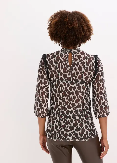 Tričko z jemné síťoviny s krajkou, bonprix