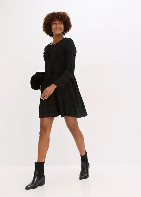 Krátké manšestrové šaty s kostkovaným vzorem, bonprix