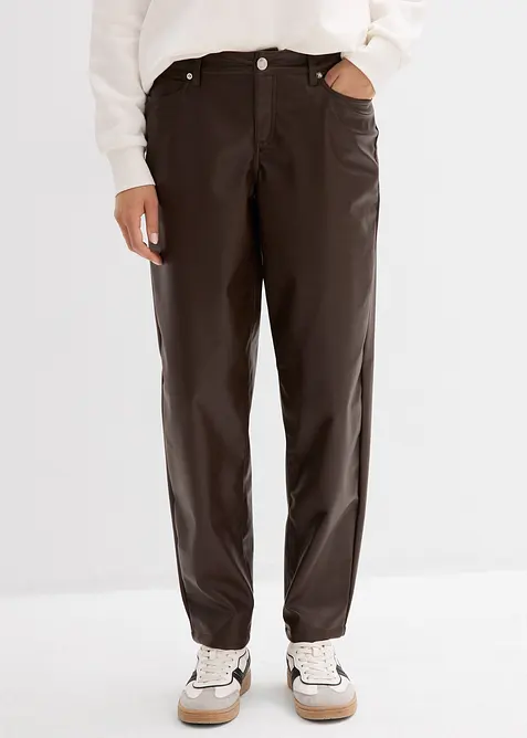 Kalhoty z umělé kůže, střih Barrel, Mid Waist, bonprix