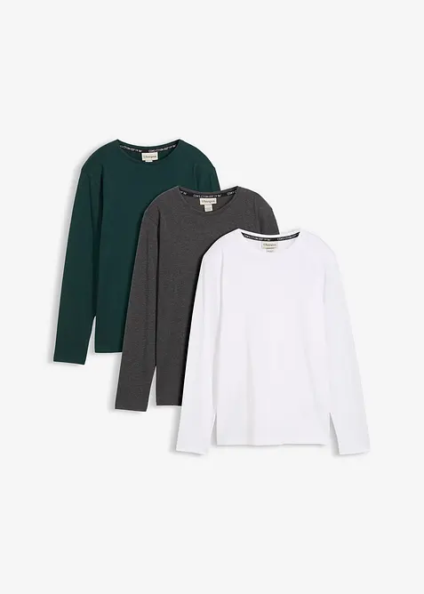 Tričko s dlouhým rukávem a organickou bavlnou (3 ks v balení), bonprix
