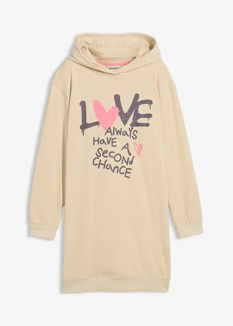 Teplákové šaty s kapucí, z čisté organické bavlny, bonprix