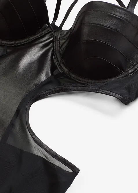 Body tanga ouvert z materiálu s mokrou úpravou, bonprix