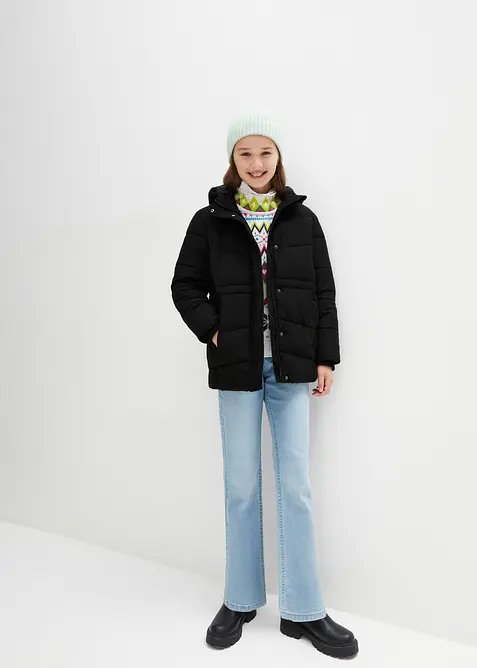 Prošívaná bunda s kožešinovou kapucí a hřejivou podšívkou, bonprix