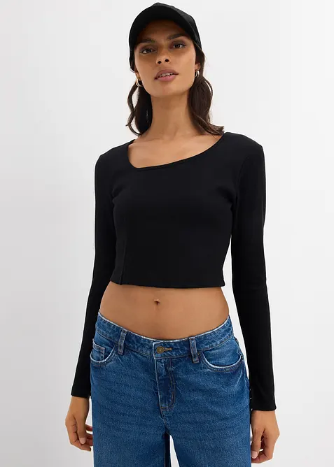 Krátké žebrované triko, bonprix