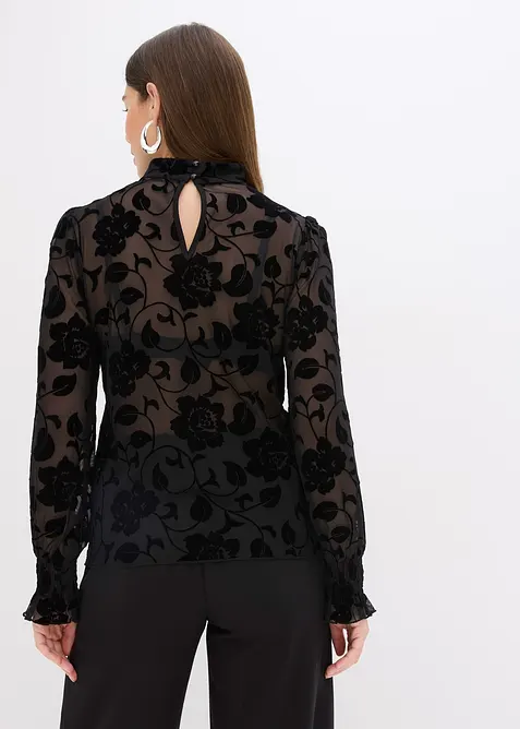 Triko s dlouh&yacute;m ruk&aacute;vem, lehce průhledn&eacute;, bonprix