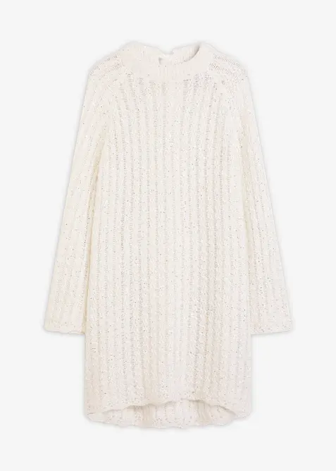 Pletené minišaty se saténovou mašlí a lehkou průhledností, bonprix