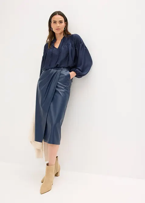 Zavinovací midi sukně z imitace kůže, bonprix