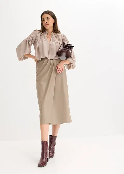 Zavinovac&iacute; midi sukně z imitace kůže, bonprix