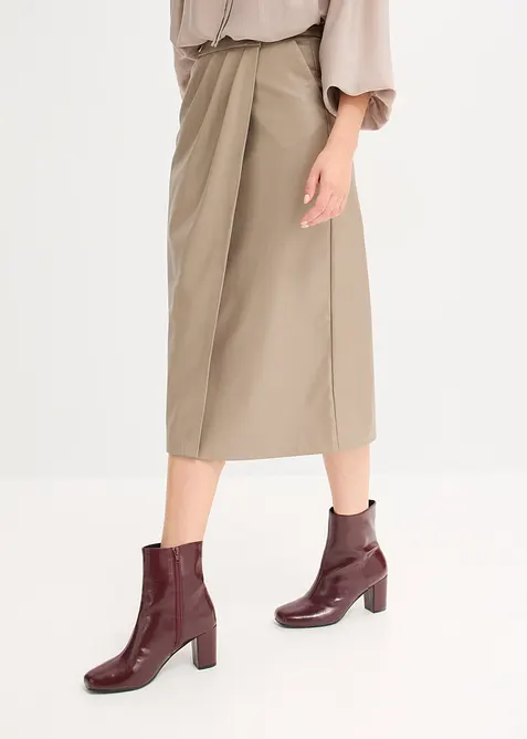 Zavinovac&iacute; midi sukně z imitace kůže, bonprix