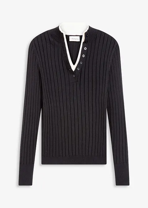 Žebrovaný svetr z jemné pleteniny s viskózou, vzhled 2 v 1, bonprix