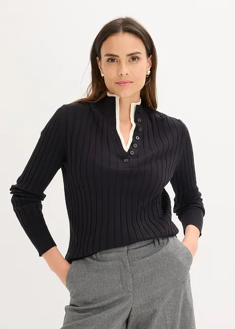 Žebrovaný svetr z jemné pleteniny s viskózou, vzhled 2 v 1, bonprix