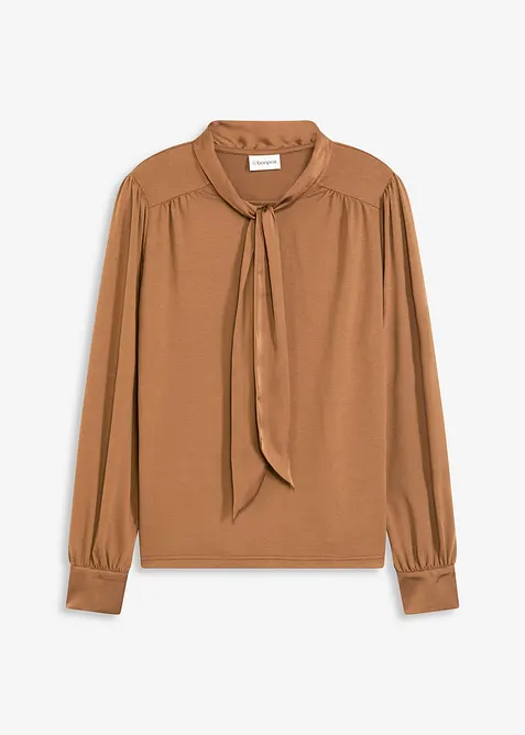 Triko s viskózou a saténovou vázačkou, bonprix