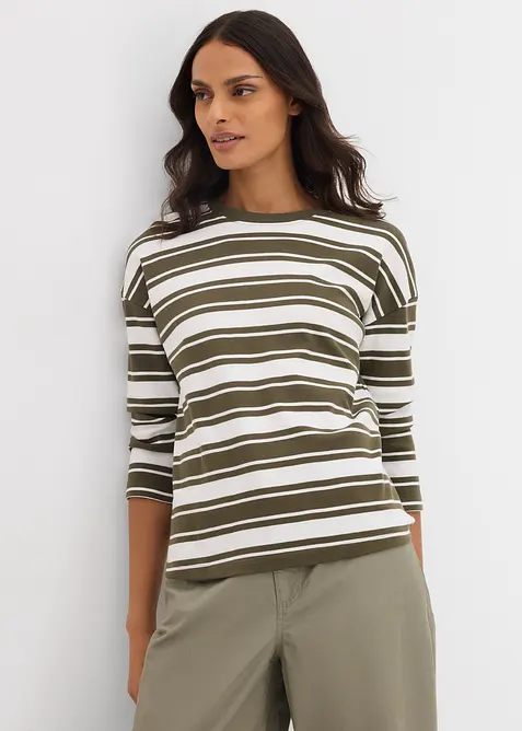 Oversize tričko s dlouh&yacute;m ruk&aacute;vem z čist&eacute; bavlny, bonprix