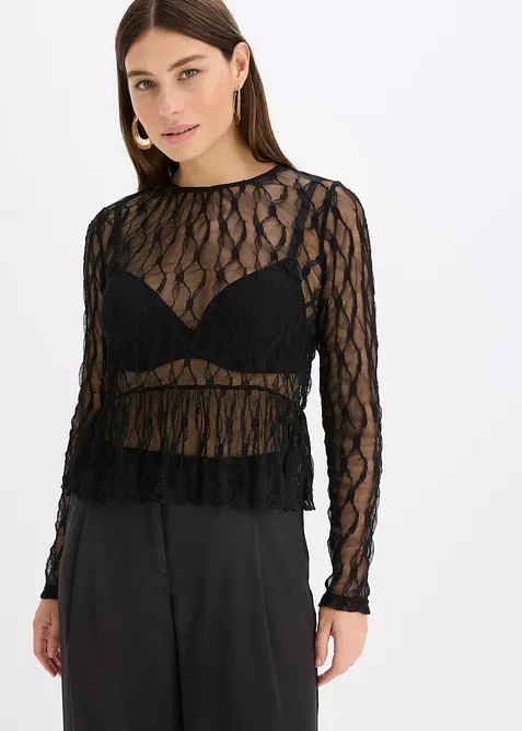 Triko s dlouhým rukávem, z krajky, bonprix