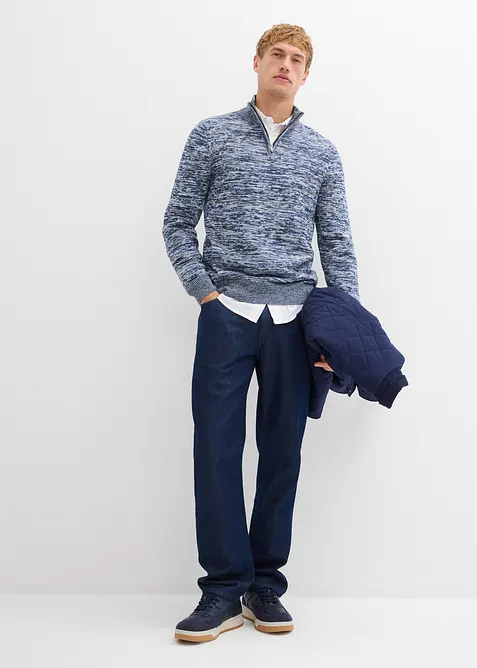 Melírovaný svetr s límečkem na zip, z měkké bavlněné směsi, bonprix