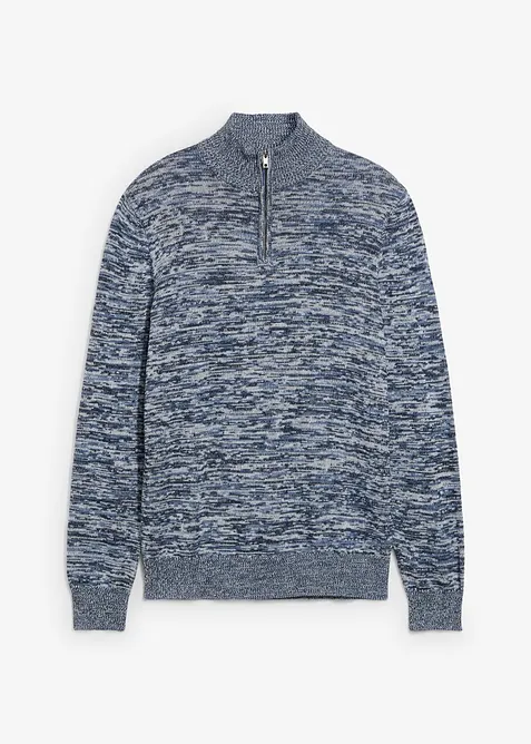 Melírovaný svetr s límečkem na zip, z měkké bavlněné směsi, bonprix