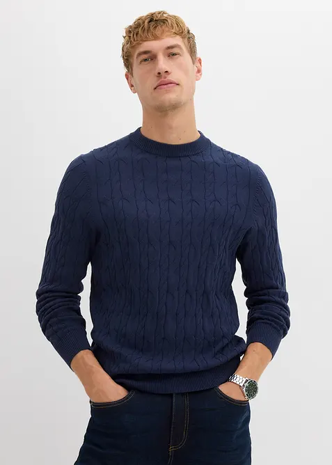 Svetr s copánkovým vzorem, z recyklovatelné bavlny, bonprix