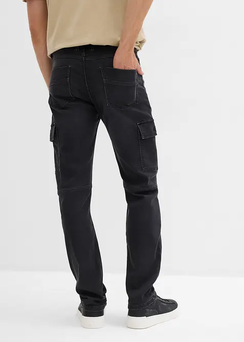 Cargo džínové joggingové kalhoty s pohodlným pasem, Regular Fit, Straight, bonprix