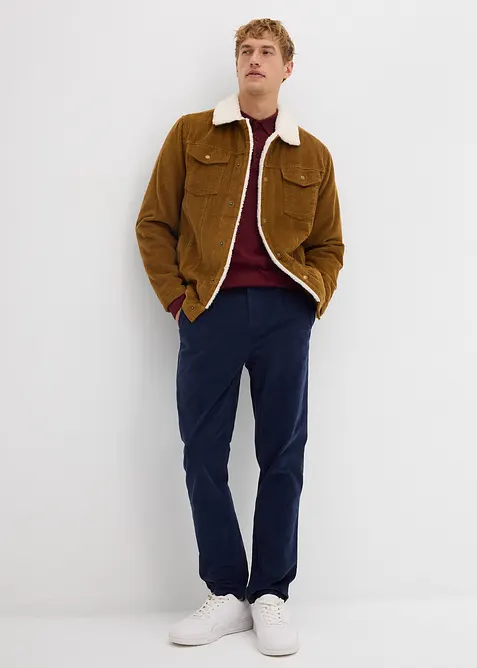 Manšestrové kalhoty z recyklovatelné směsi organické bavlny se strečem, Regular Fit, Tapered, bonprix