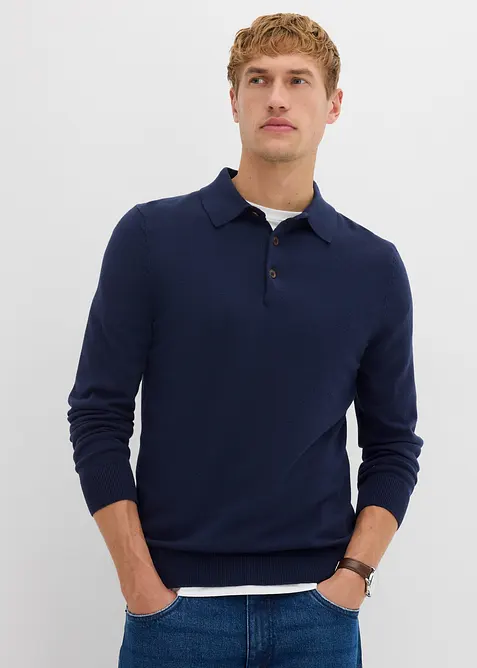 Pólo svetr z jemné pleteniny s luxusní merino vlnou, Slim Fit, bonprix