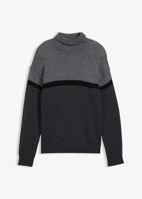 Svetr s rol&aacute;kov&yacute;m l&iacute;mcem, barevn&eacute; bloky, bonprix