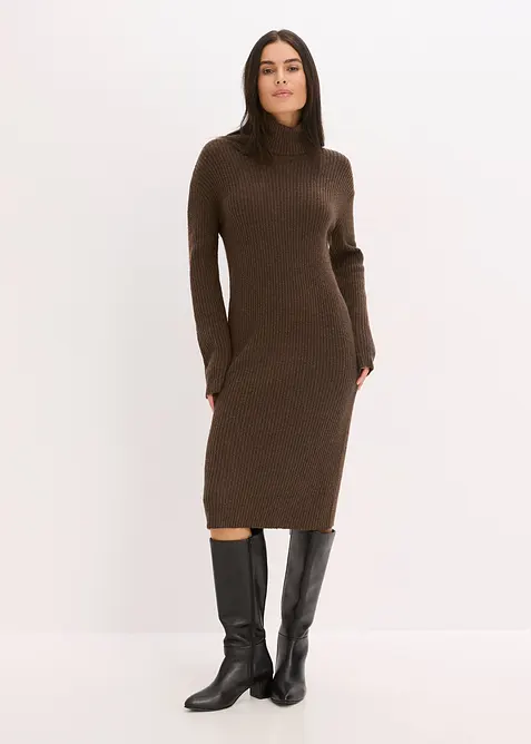 Šaty z žebrované pleteniny s rolákem, bonprix
