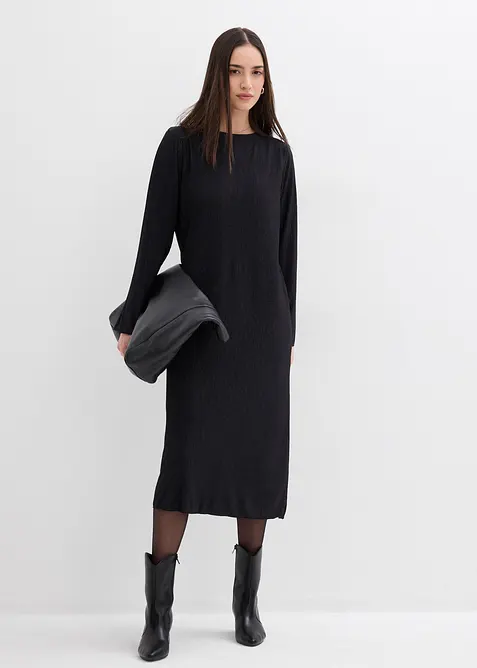 Midi šaty ze strukturovaného materiálu se zmačkanou úpravou, bonprix