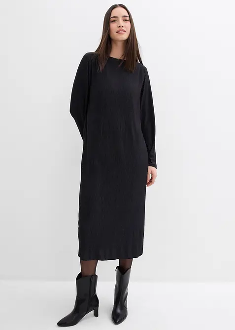 Midi šaty ze strukturovaného materiálu se zmačkanou úpravou, bonprix