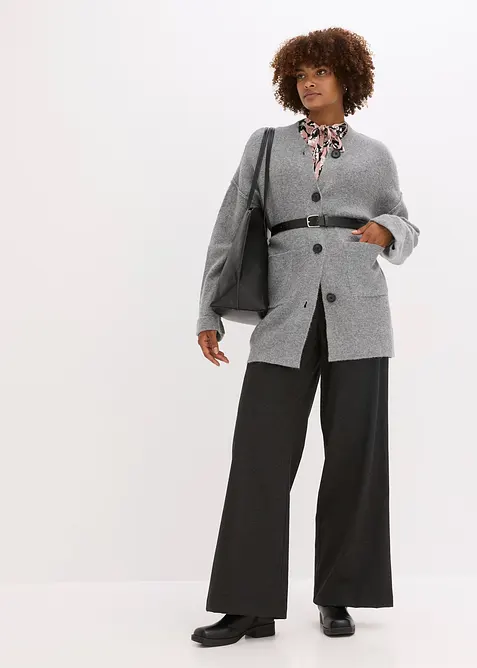 Krátký pletený kabátek s páskem, bonprix