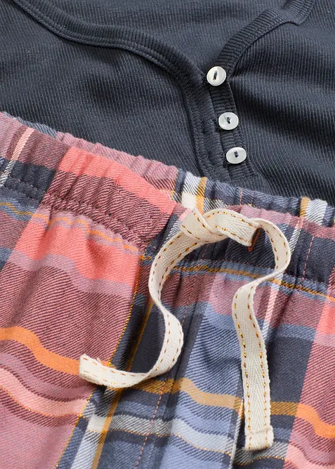 Pyžamo s žebrovaným tričkem a flanelovými kalhotami z třpytivé příze, bonprix