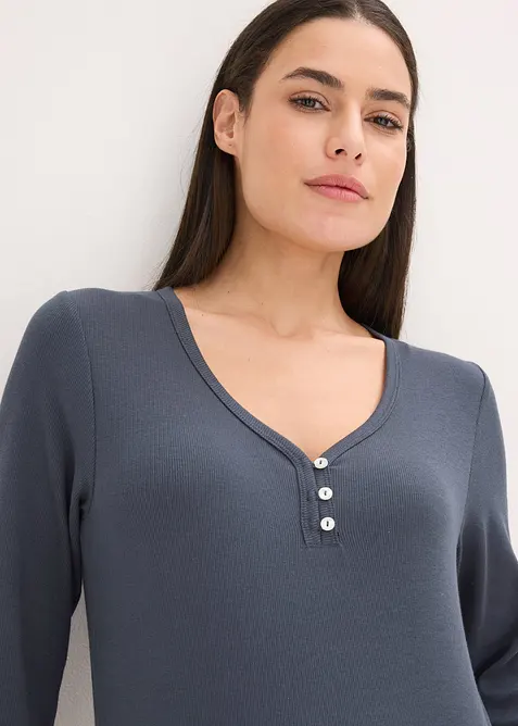 Pyžamo s žebrovaným tričkem a flanelovými kalhotami z třpytivé příze, bonprix