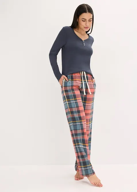 Pyžamo s žebrovaným tričkem a flanelovými kalhotami z třpytivé příze, bonprix