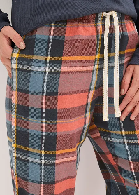 Pyžamo s žebrovaným tričkem a flanelovými kalhotami z třpytivé příze, bonprix