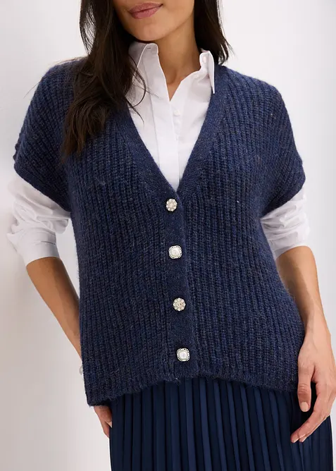 Pleten&aacute; vesta s ozdobn&yacute;mi knofl&iacute;ky a pod&iacute;lem vlny, bonprix