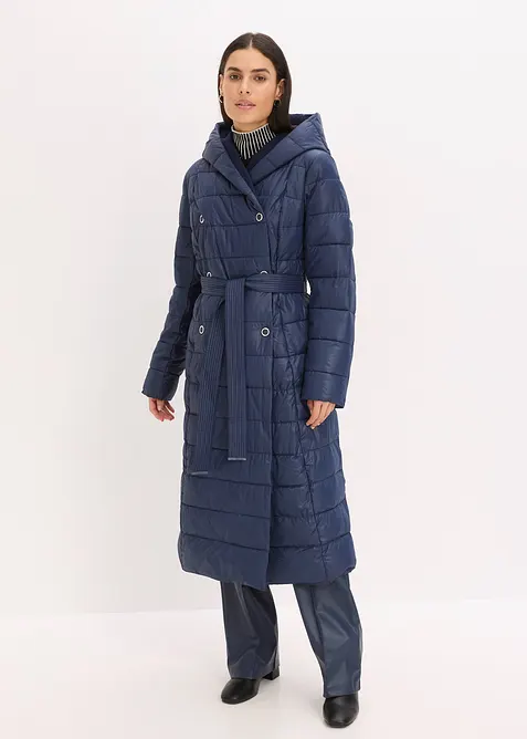 Prošívaný kabát s aplikací z imitace vlny a s vázačkou, nepromokavý (2dílná souprava), bonprix