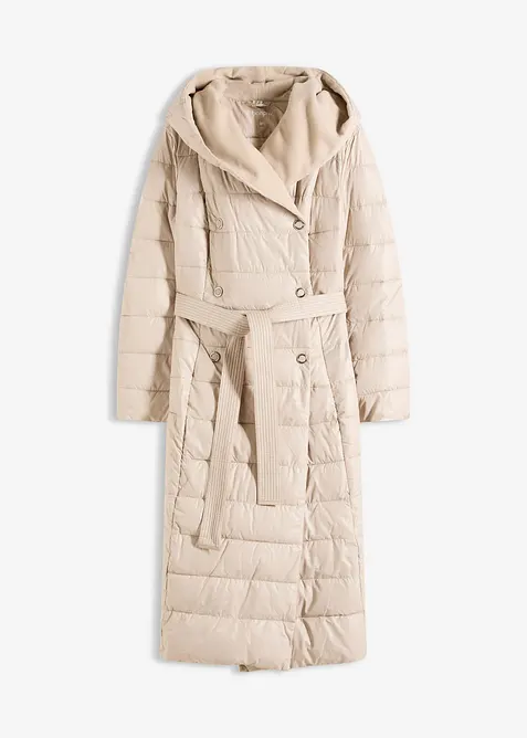Prošívaný kabát s aplikací z imitace vlny a s vázačkou, nepromokavý (2dílná souprava), bonprix