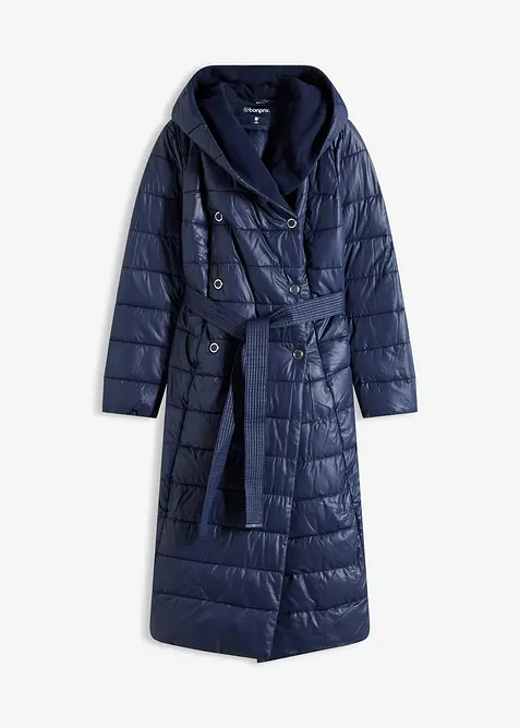 Prošívaný kabát s aplikací z imitace vlny a s vázačkou, nepromokavý (2dílná souprava), bonprix