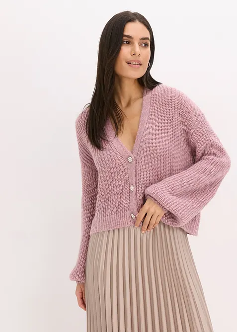 Krátký pletený kabátek s třpytivou přízí a podílem vlny, bonprix