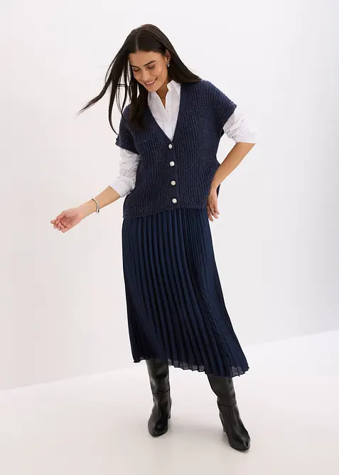 Pleten&aacute; vesta s ozdobn&yacute;mi knofl&iacute;ky a pod&iacute;lem vlny, bonprix