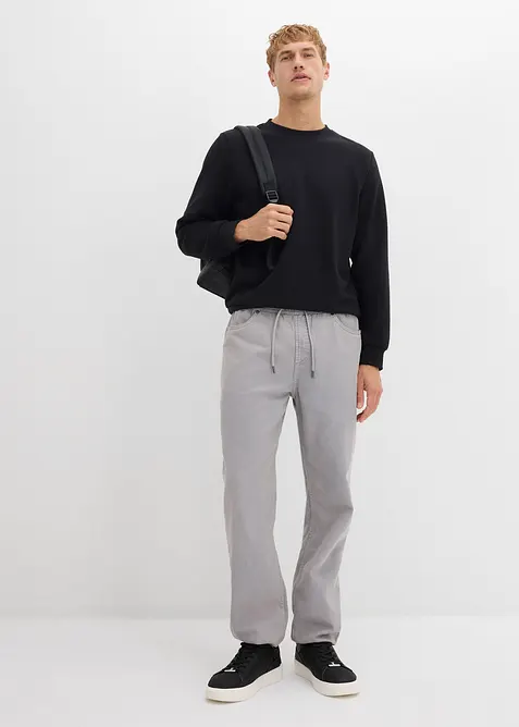 Kalhoty bez zapínání, Relaxed Fit, z čistého bavlněného kepru, Tapered, bonprix