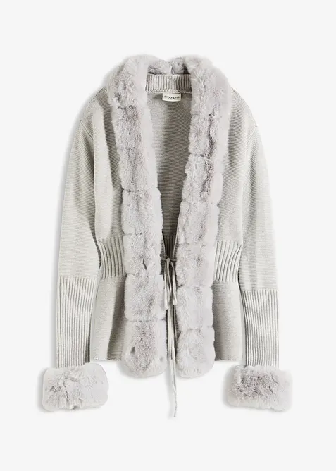 Pletený kabátek s odnímatelnou imitací kožešiny, bonprix