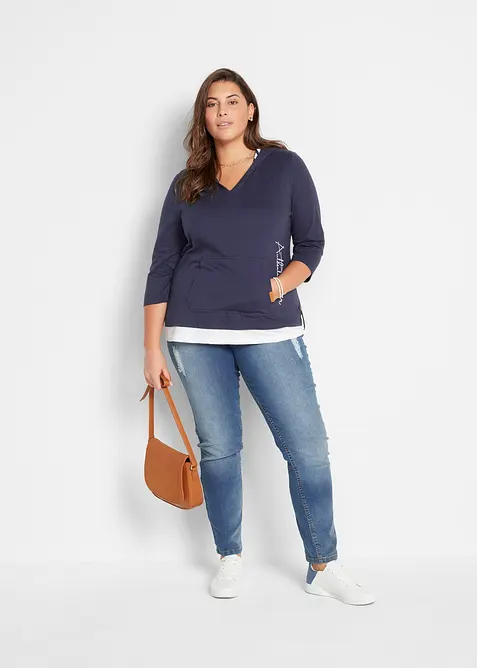 Tričko s kapucí a 3/4 rukávem, z čisté bavlny, bonprix