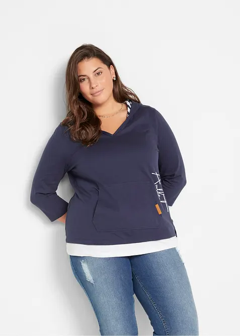 Tričko s kapucí a 3/4 rukávem, z čisté bavlny, bonprix