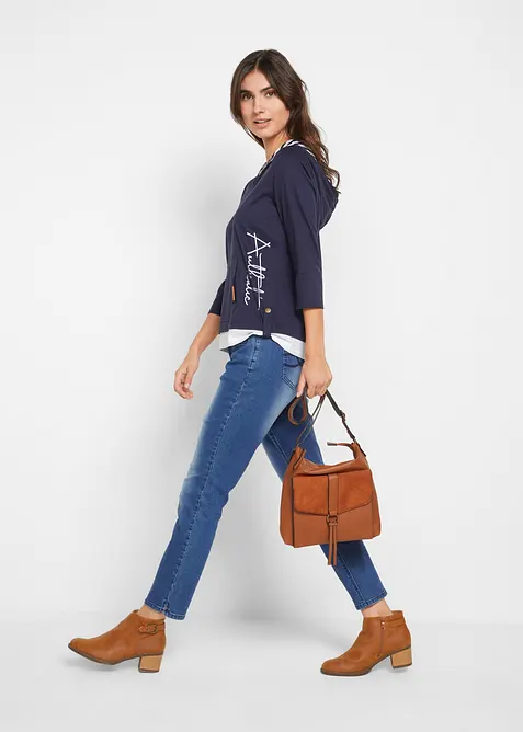 Tričko s kapuc&iacute; a 3/4 ruk&aacute;vem, z čist&eacute; bavlny, bonprix