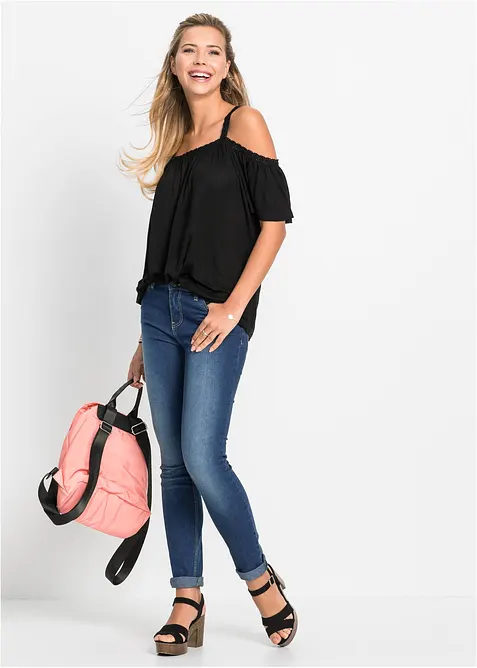 Tričko s odhalen&yacute;mi rameny z měkk&eacute; visk&oacute;zy, bonprix