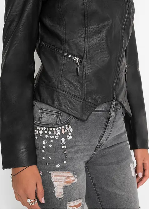 Bunda z umělé kůže s šálovým límcem, bonprix