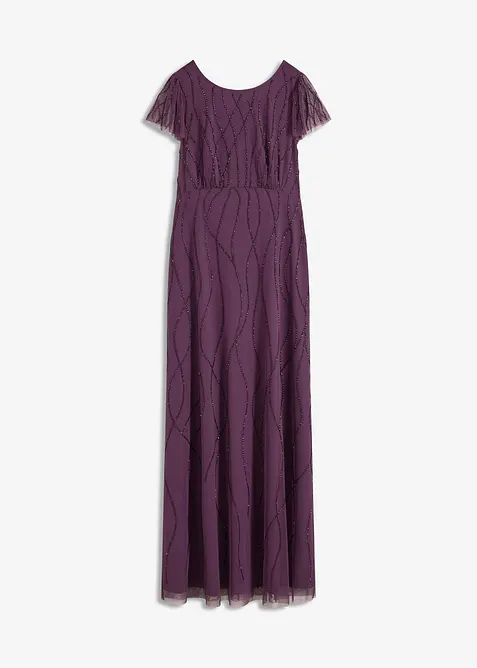 Dlouhé šaty z jemného tylu, s perličkovou výšivkou, bonprix